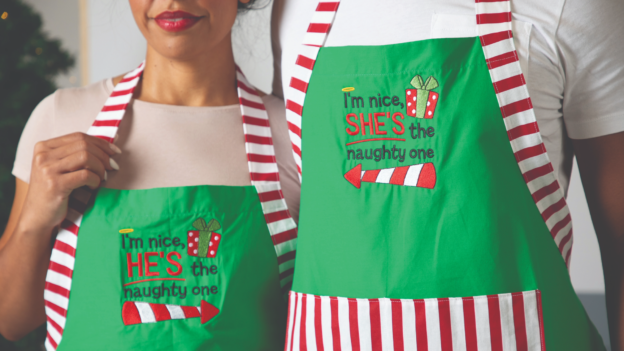 Candy Cane Couple: Create Festive Embroidered Aprons for the Holidays